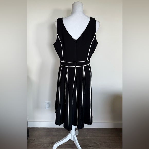 White House Black Market A-Line Dress with Piping Black w Ecru Fit & Flare 10P - Picture 1 of 12